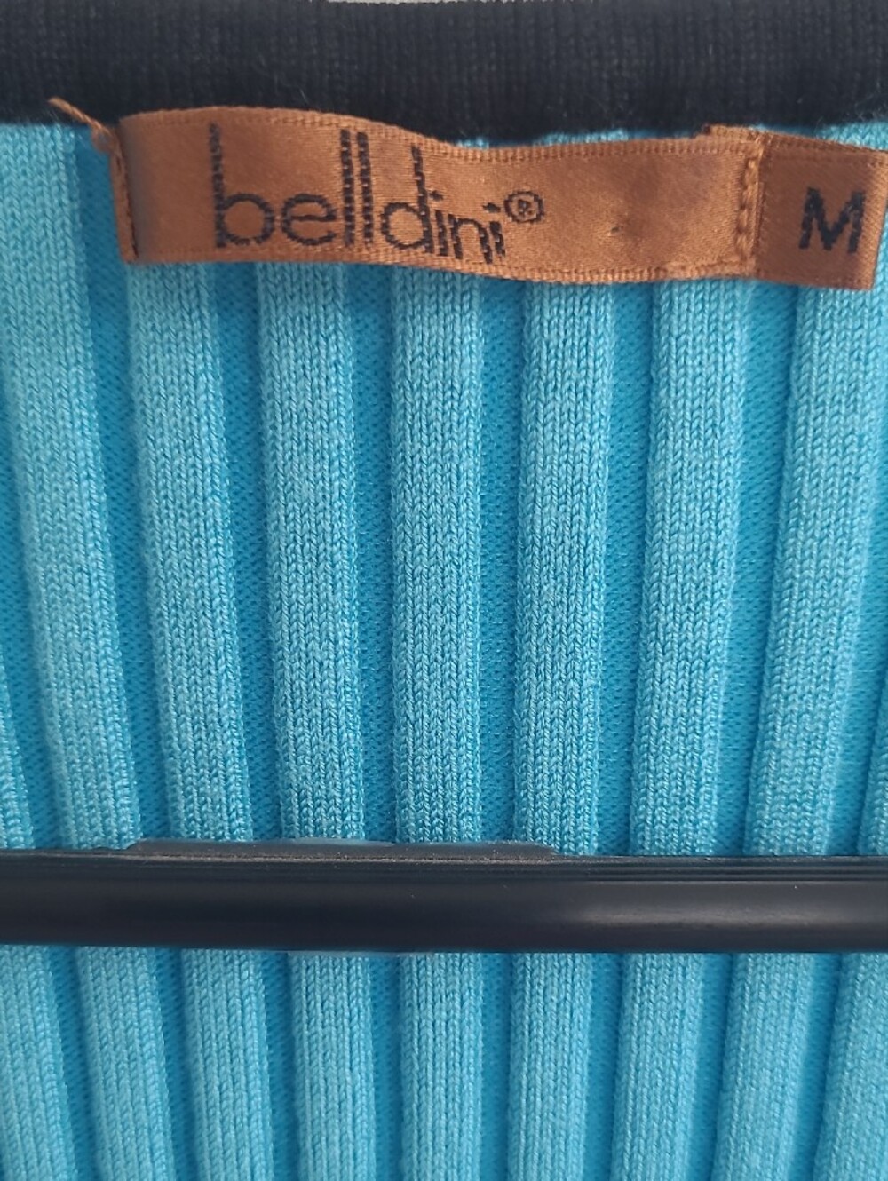 Belldini Ribbed Turquoise Knit Tank with Black Trim and Front Bling Zipper - Picture 7 of 7